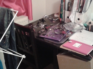 My table, which became somewhat of a dumping ground during the busy holiday period, and the laundry rack!